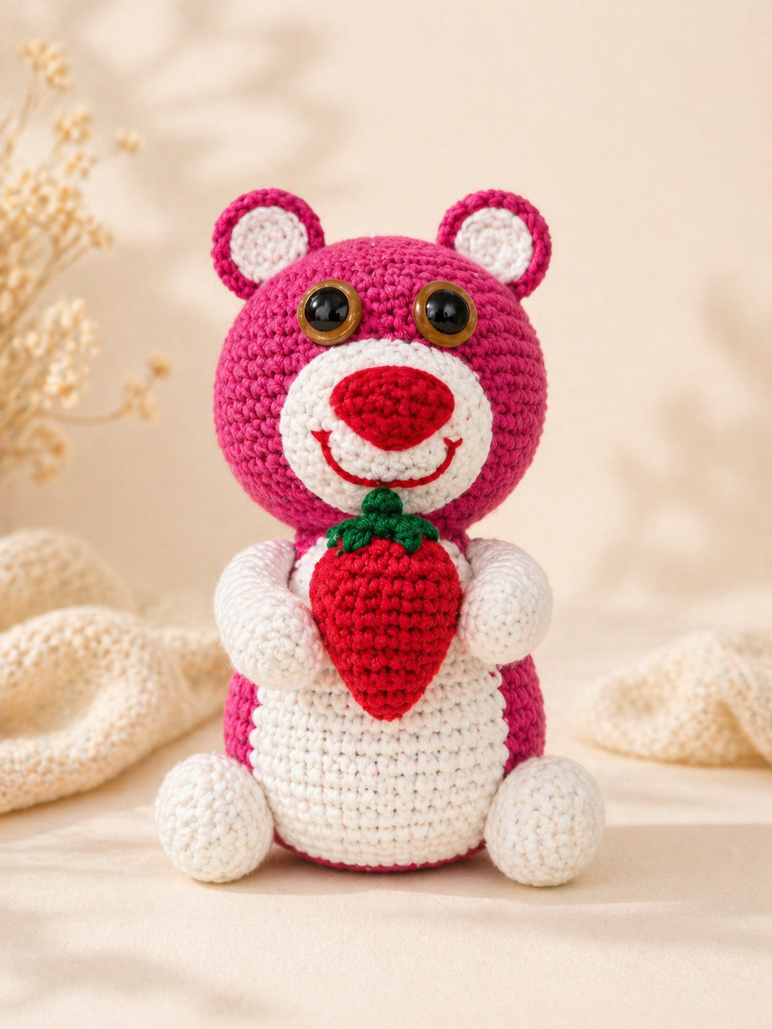 Strawberry bear crochet doll